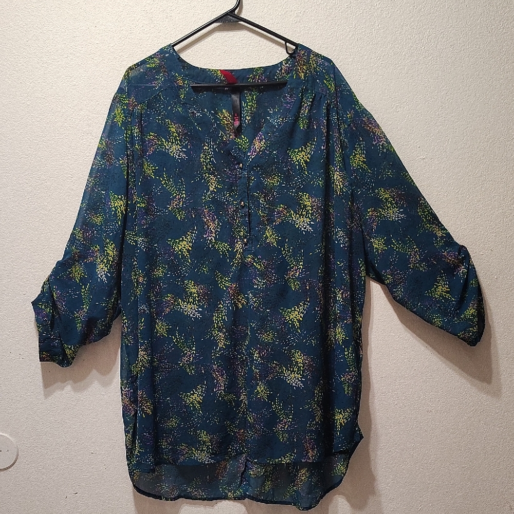 Pure‎ Energy Blue 3/4 Sleeve Relaxed Blouse